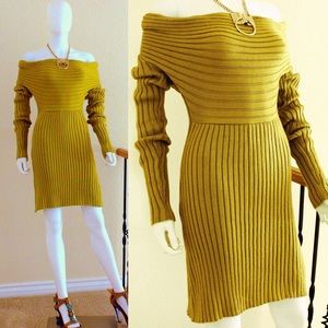 Chartreuse Body Con Off-Shoulder Dress